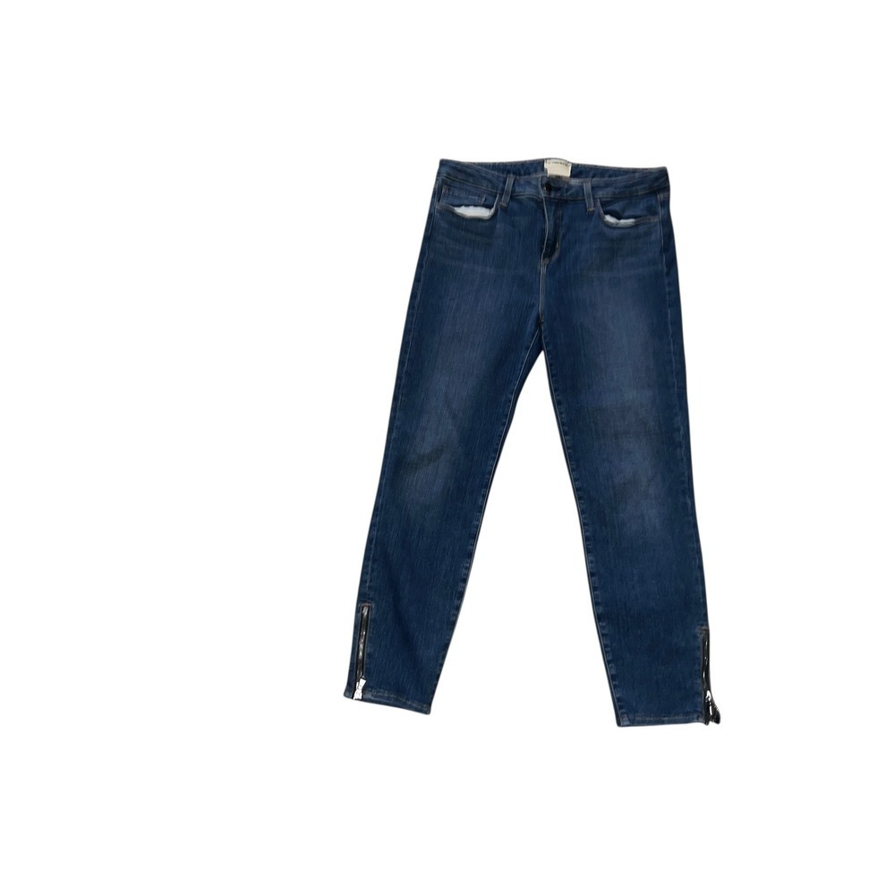 L'AGENCE Slim Skinny Ankle Zip Jeans Sz 30 | Dark Blue Stretch Designer Denim